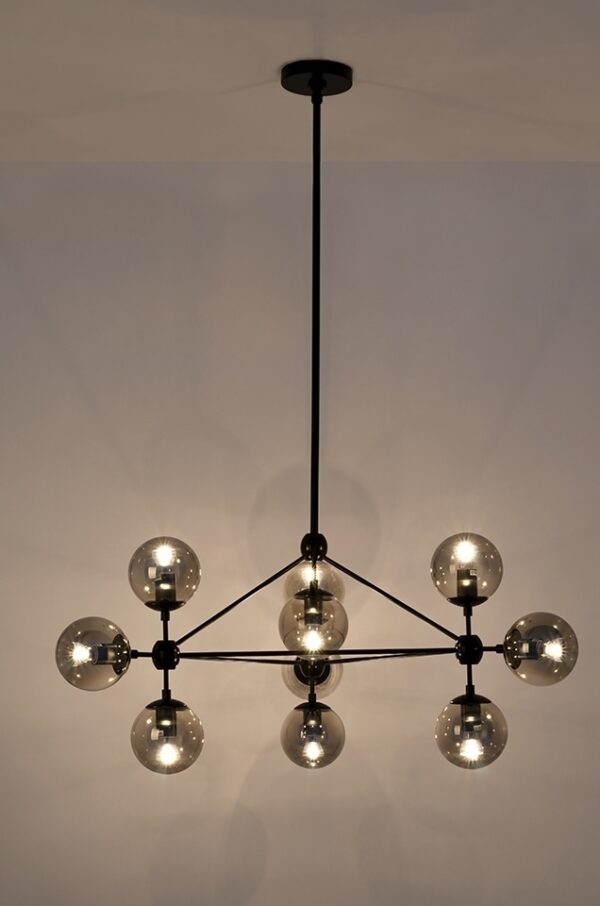 Lampa wisząca PLANETARIO 10 czarna - klosze dymione - obrazek 3