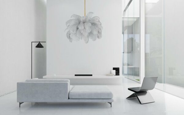 MOOSEE lampa wisząca TIFFANY 135 biała    mosiądz / naturalne pióra - obrazek 3