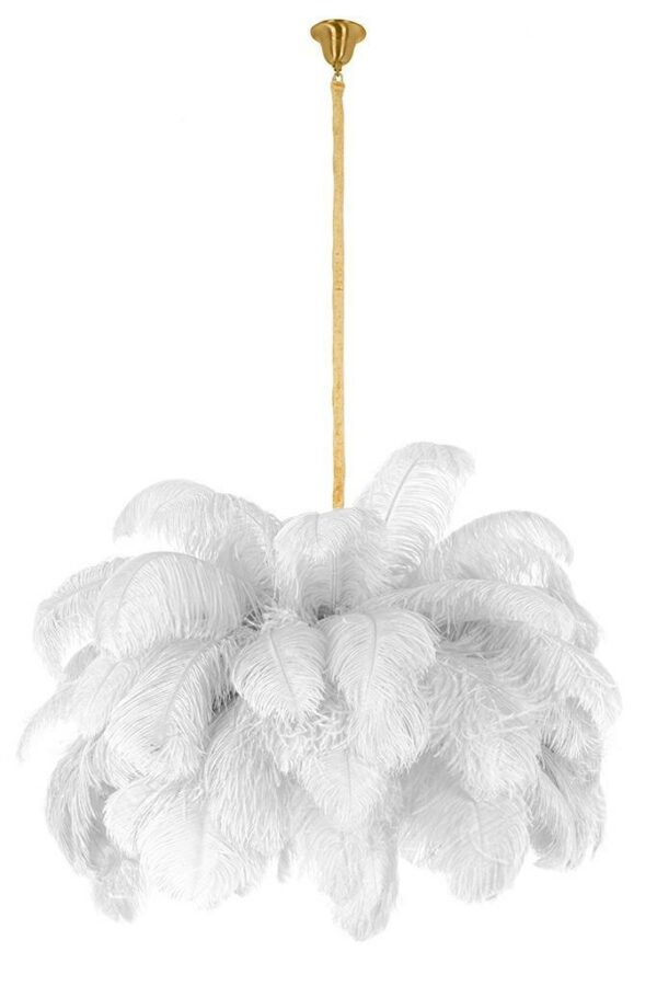 MOOSEE lampa wisząca TIFFANY 135 biała    mosiądz / naturalne pióra