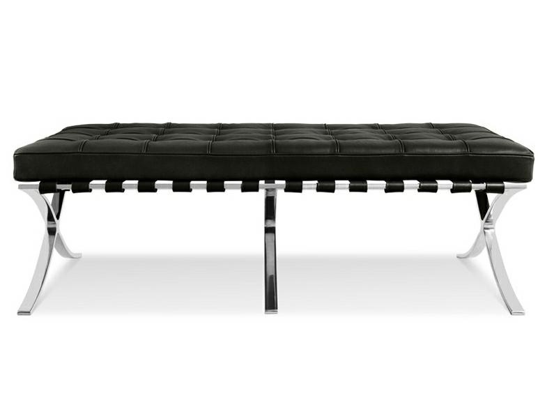 Ławka BARCELON czarna - włoska skóra  naturalna, stal polerowana - obrazek 2