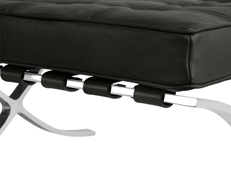 Ławka BARCELON czarna - włoska skóra  naturalna, stal polerowana - obrazek 3