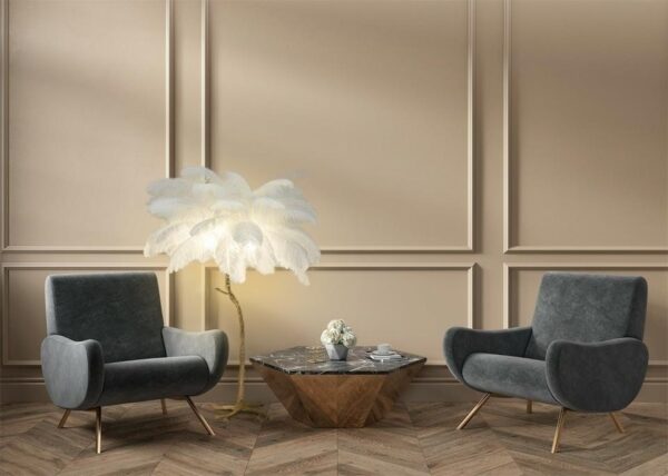 MOOSEE lampa podłogowa TIFFANY 175 biała  mosiądz / naturalne pióra - obrazek 2