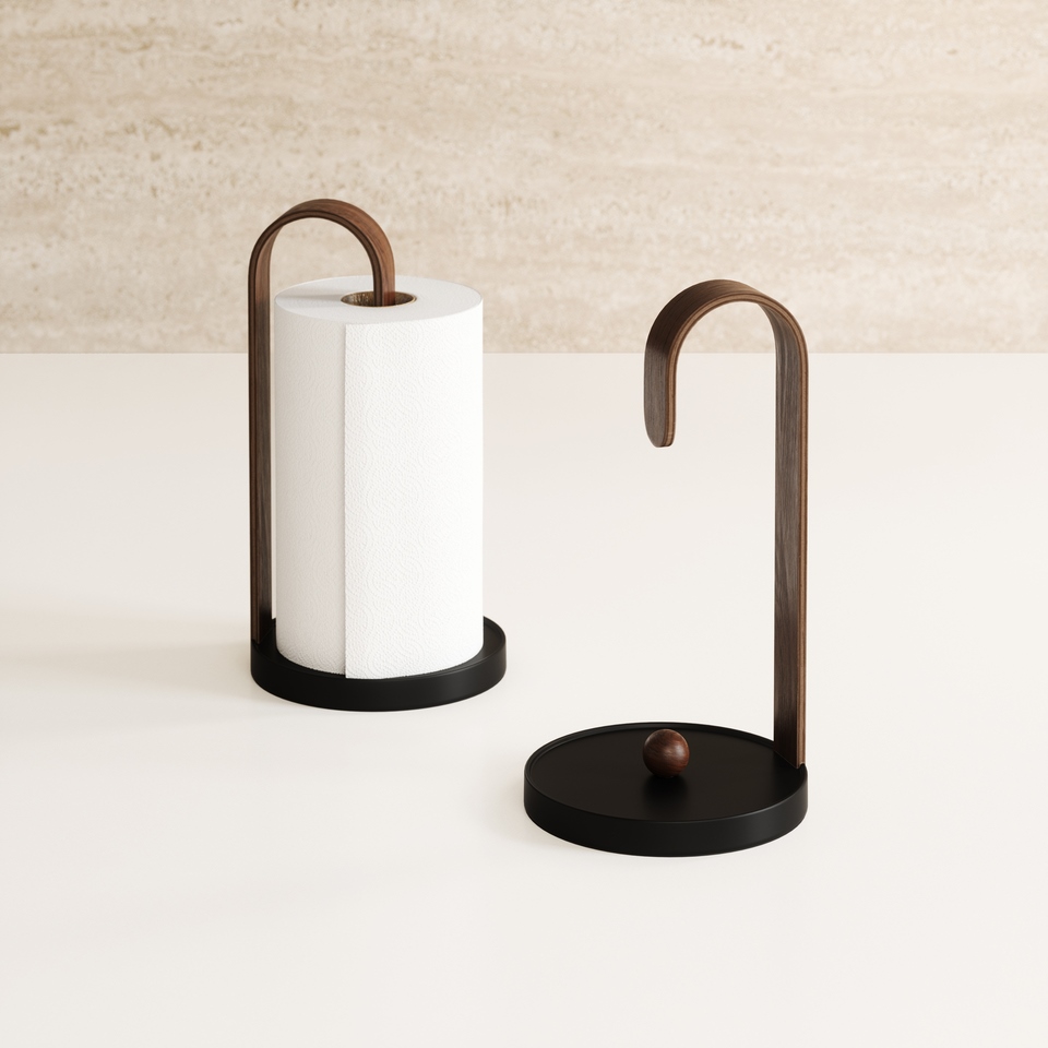 UMBRA stojak na ręcznik papierowy BELLWOOD czarny/orzech - obrazek 2