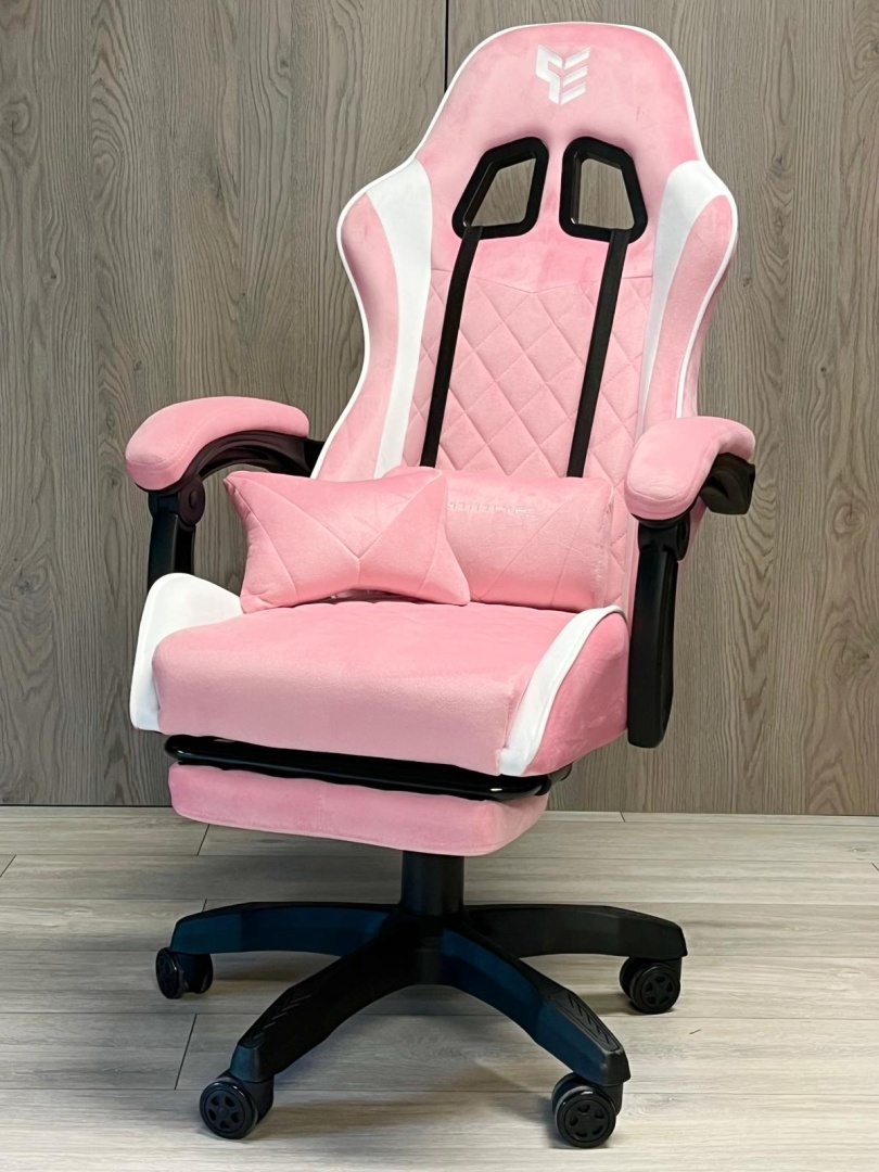 Fotel obrotowy gamingowy XL POKER PRO PINK + WHITE ALCANTARA - obrazek 2