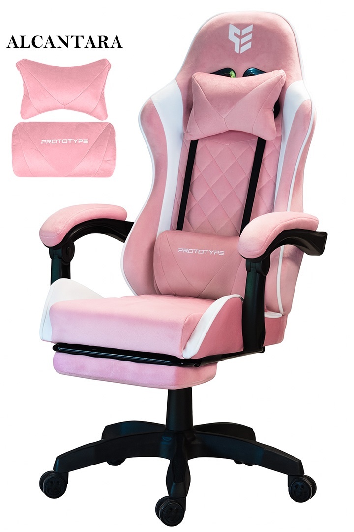 Fotel obrotowy gamingowy XL POKER PRO PINK + WHITE ALCANTARA