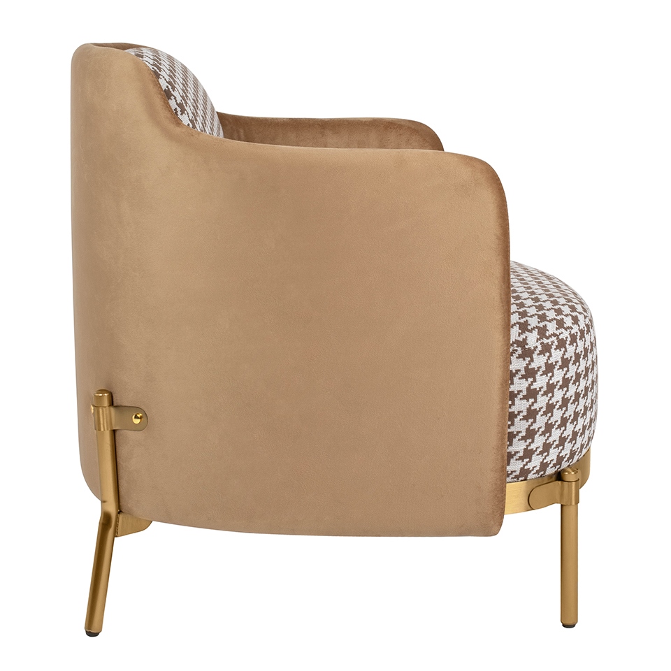 Fotel VENICE tkanina pepitka biało-brązowa - złota podstawa - obrazek 2