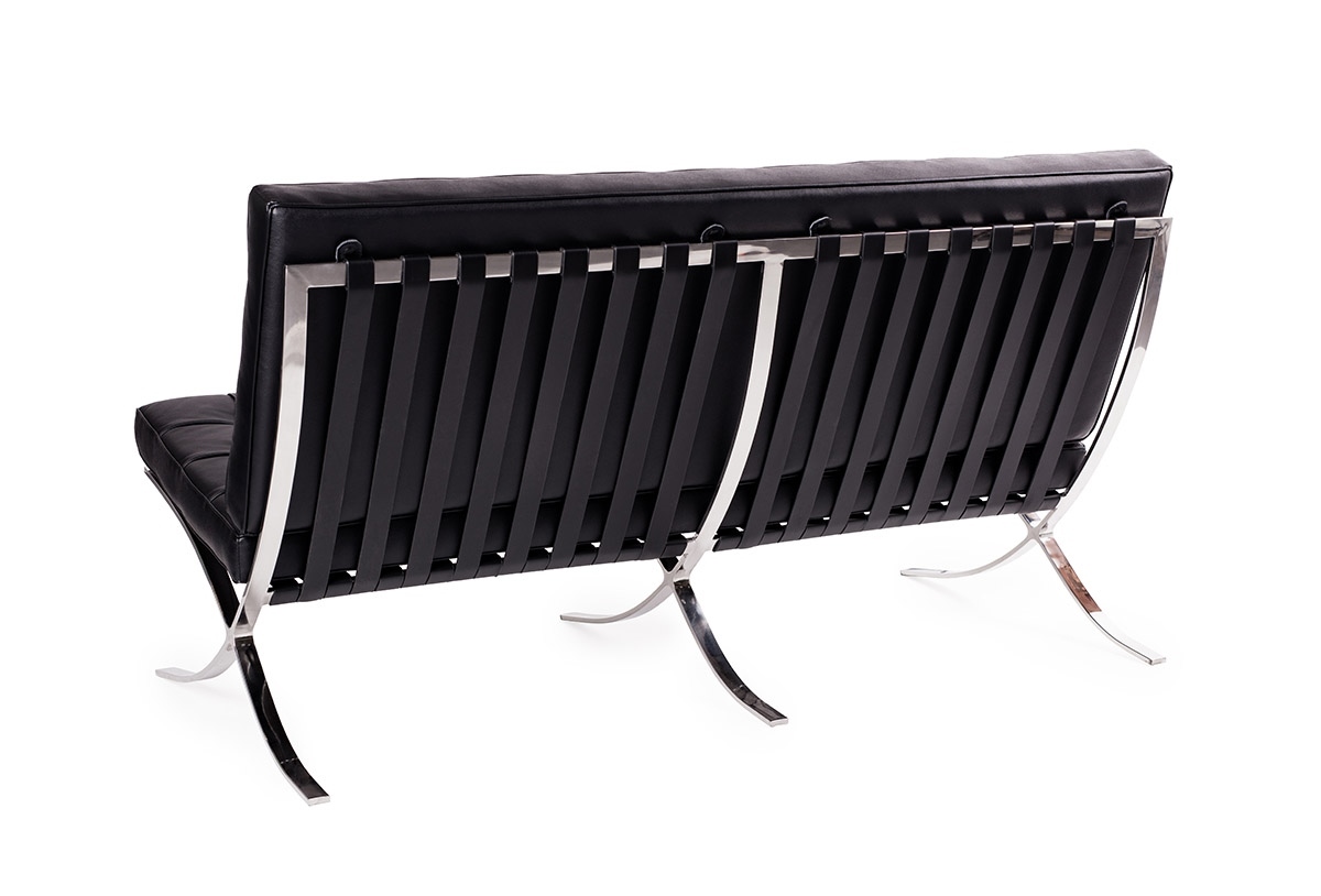 Sofa dwuosobowa BARCELON PRESTIGE PLUS czarna - włoska selekcjonowana skóra naturalna, stal - obrazek 3