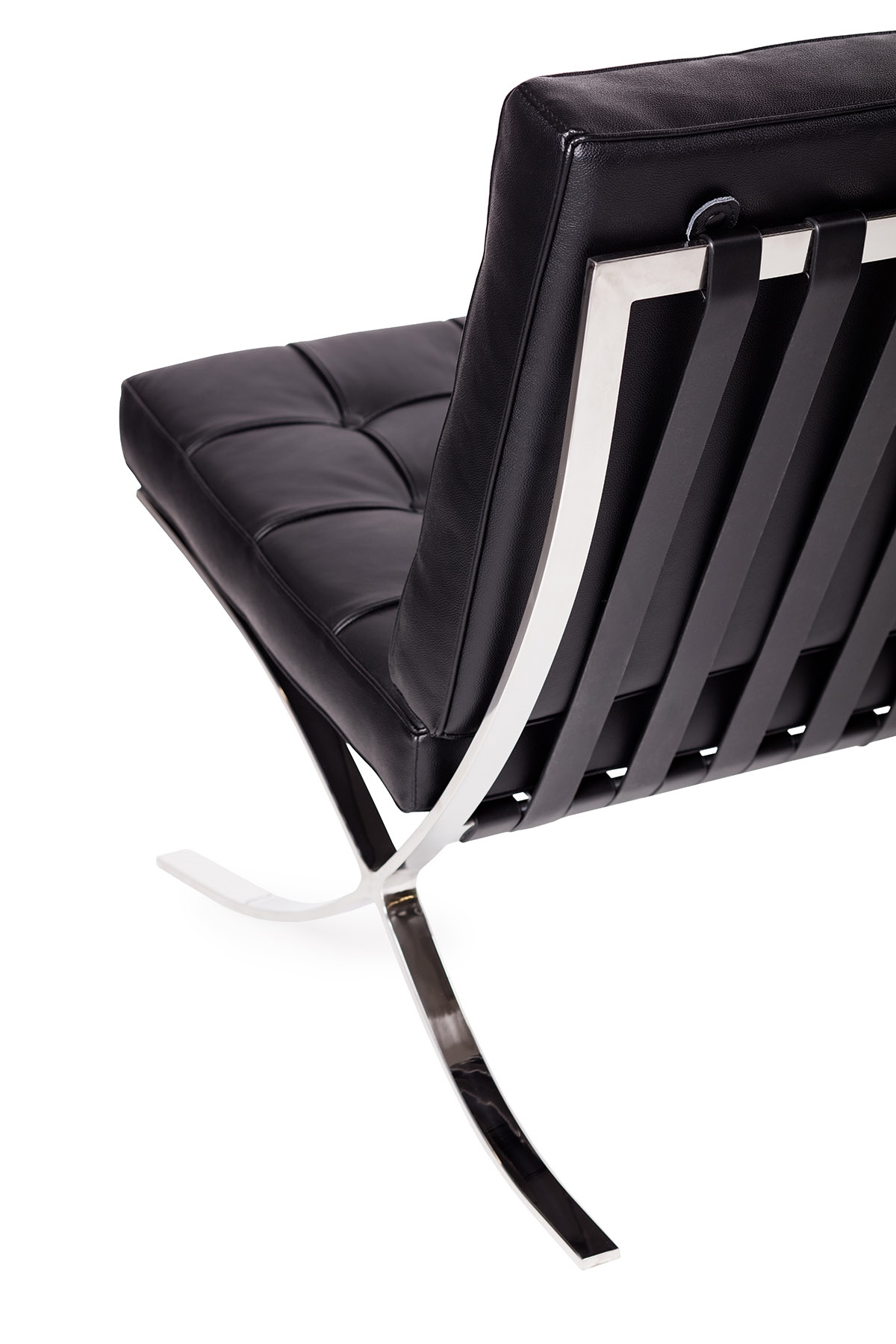 Sofa BARCELON trzyosobowa czarna - włoska skóra naturalna, chrom - obrazek 2