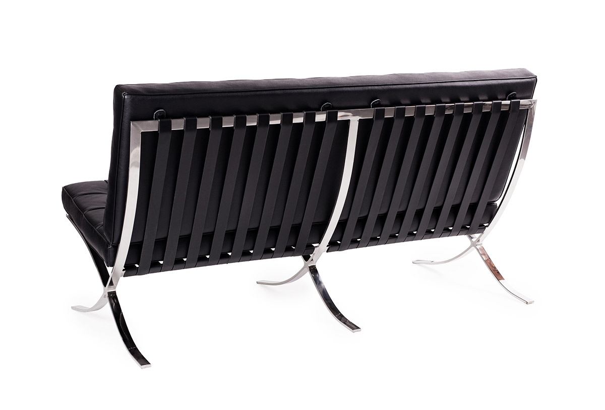 Sofa BARCELON trzyosobowa czarna - włoska skóra naturalna, chrom - obrazek 3