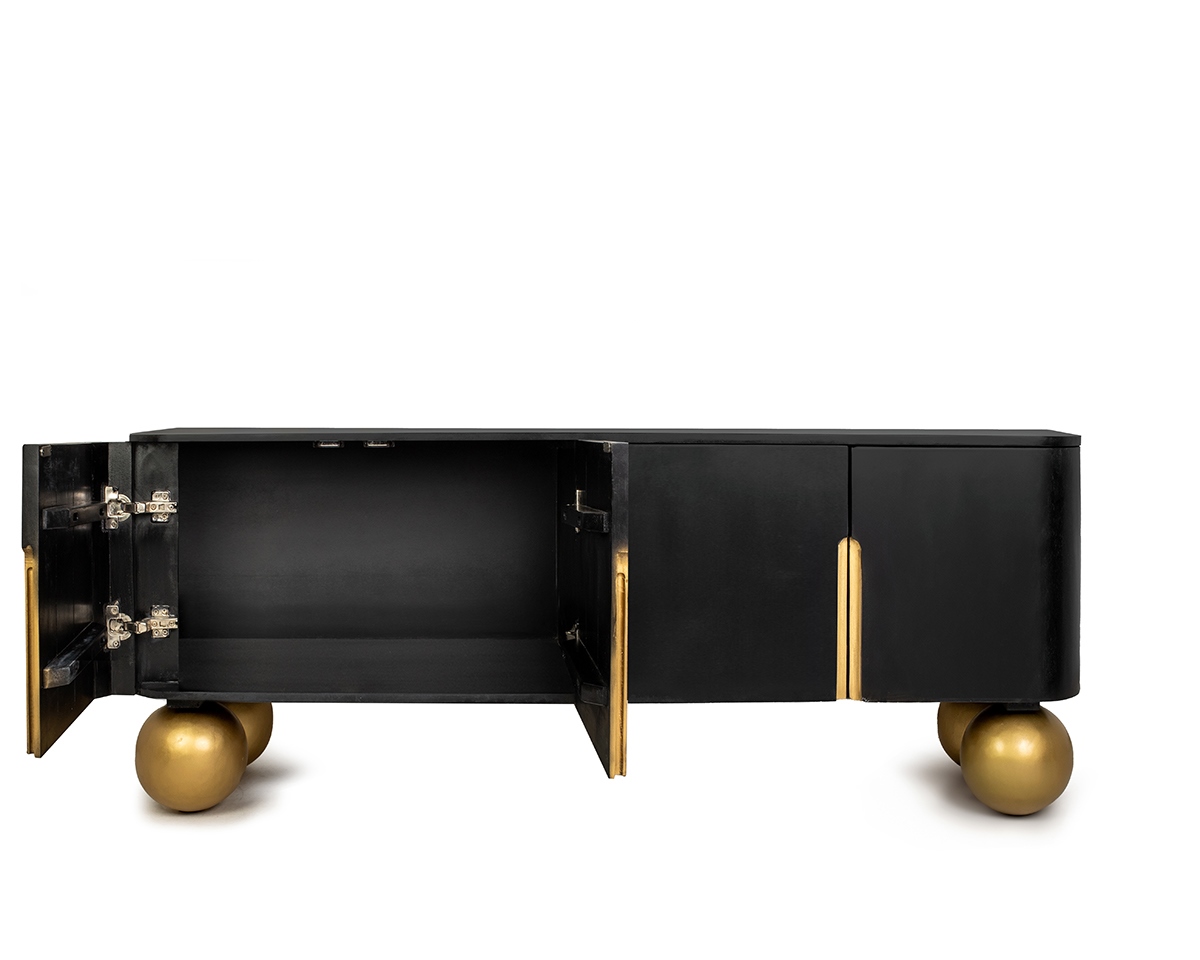 MaMaison szafka RTV ORGANIC czarna / złota / drewno - obrazek 2