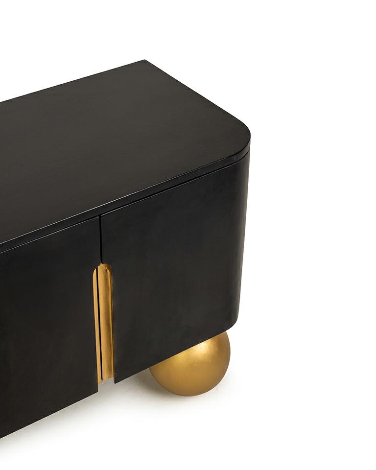 MaMaison szafka RTV ORGANIC czarna / złota / drewno - obrazek 3