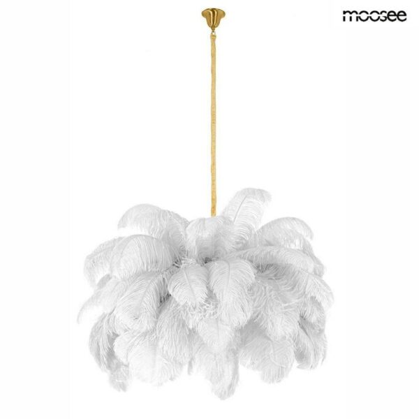 MOOSEE lampa wisząca TIFFANY 135 biała    mosiądz / naturalne pióra