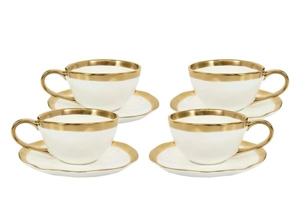 KARE komplet 4 filiżanek BELL             biało-złoty