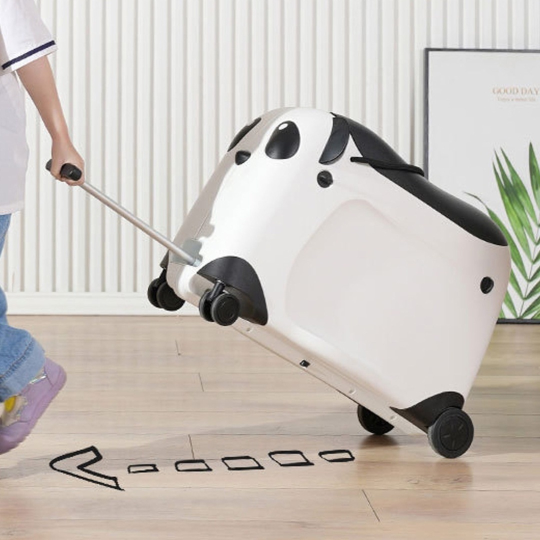 Walizka dziecięca z siedziskiem i kółkami – podróżna jeździk Czarna wygodna - obrazek 2