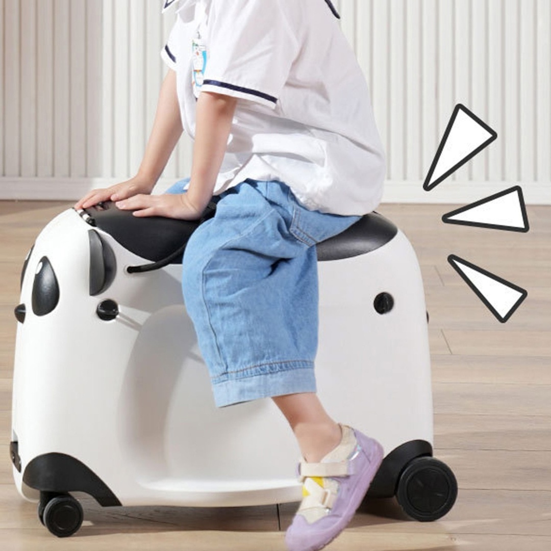 Walizka dziecięca z siedziskiem i kółkami – podróżna jeździk Czarna wygodna - obrazek 3