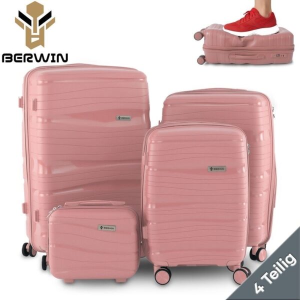 Zestaw walizek BERWIN Torna 4w1 - twarde walizki na kółkach + kosmetyczka DUSTY Rose