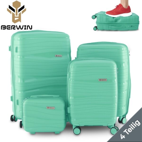 Zestaw walizek BERWIN Torna 4w1 - twarde walizki na kółkach + kosmetyczka Fresh Mint