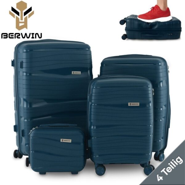 Zestaw walizek BERWIN Torna 4w1 twarde walizki na kółkach + kosmetyczka OCEAN Petrol