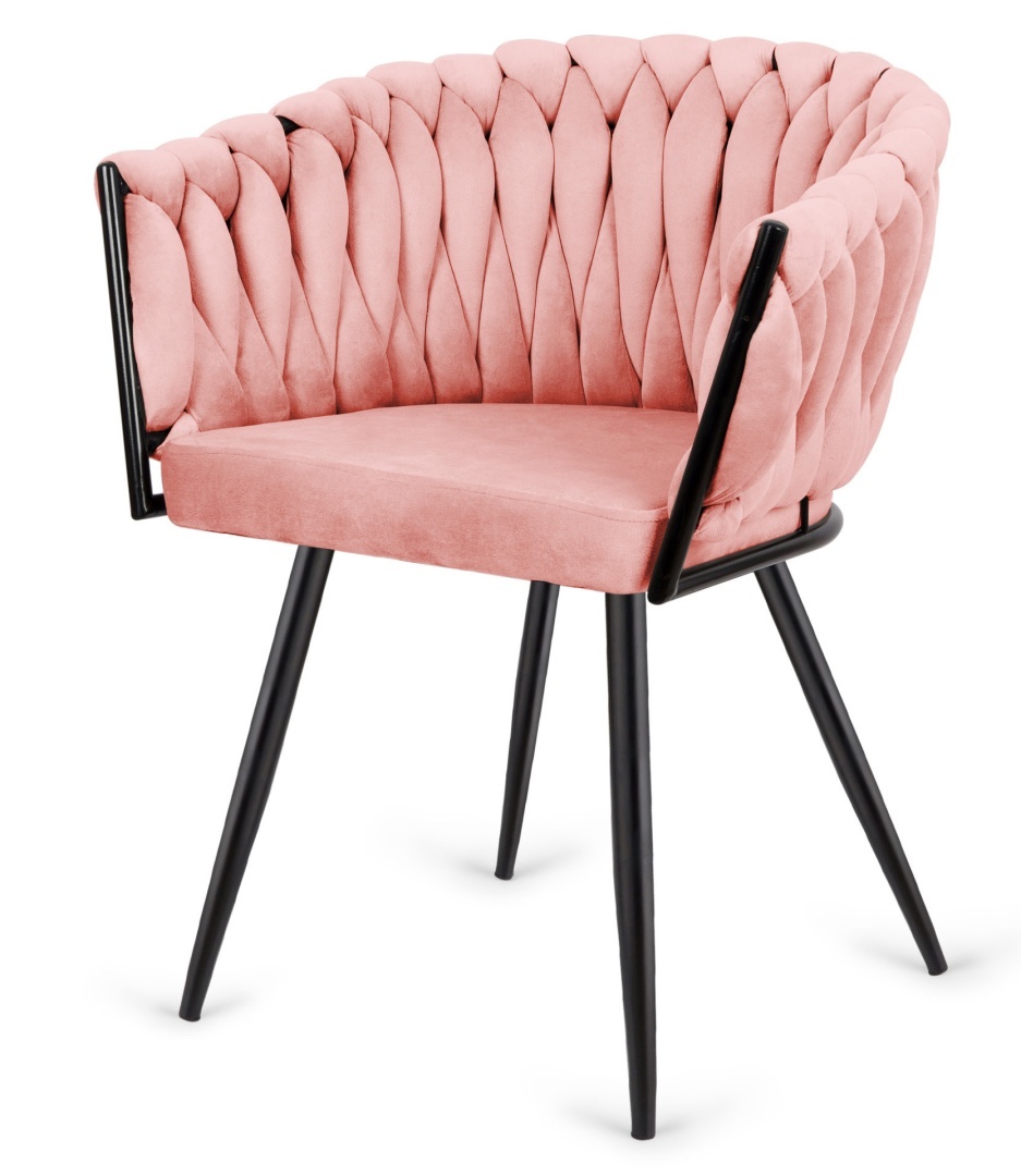 Krzesło plecione Lugano fotel TRECCIA PINK VELVET SMOKE
