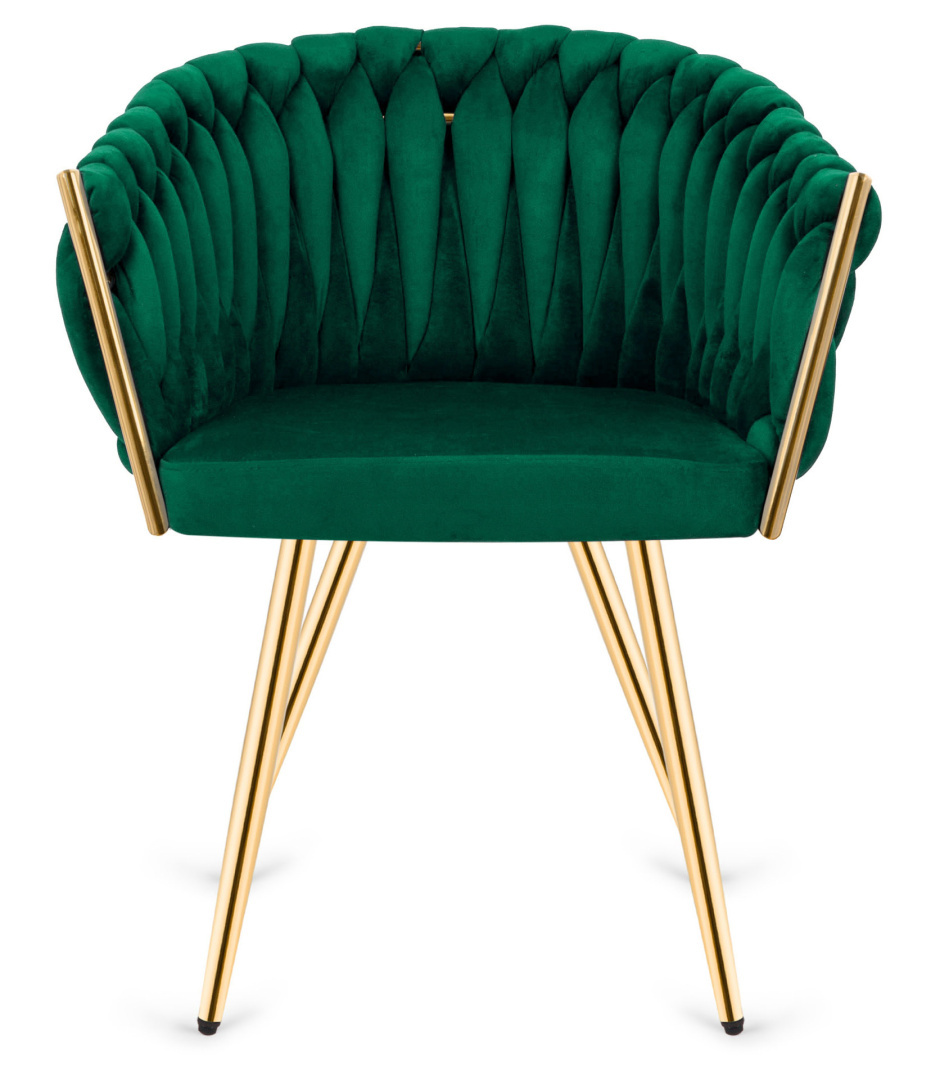 Krzesło plecione Lugano fotel TRECCIA GREEN VELVET GOLD - obrazek 2