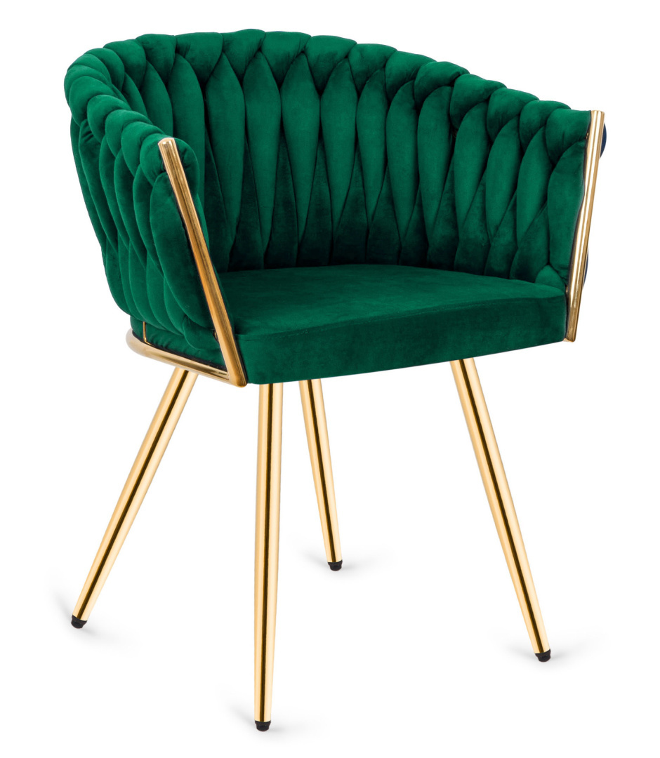 Krzesło plecione Lugano fotel TRECCIA GREEN VELVET GOLD - obrazek 3